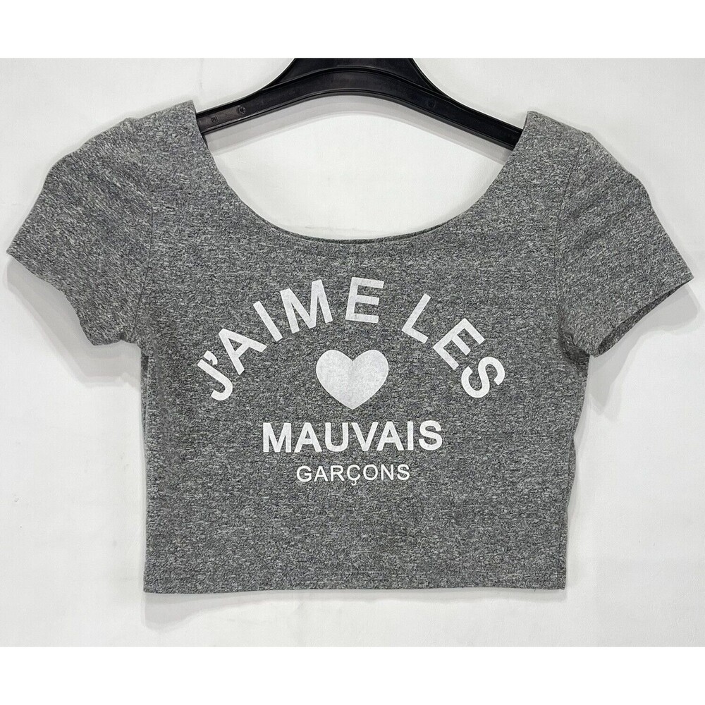 HM Women Medium Cropped Shirt Gray J'aimeles Mauvais Garcons